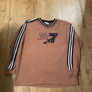 Brown Long Sleeve Shirt with Black and White Stripes